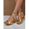 Simple High Chunky Heel Square Toe Faux Rhinestone Buckle Sandals - d'or EU 36