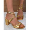 Simple High Chunky Heel Square Toe Faux Rhinestone Buckle Sandals - d'or EU 36