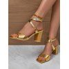 Simple High Chunky Heel Square Toe Faux Rhinestone Buckle Sandals - d'or EU 43