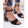 New Floral Print Buckle High-Heeled Summer Sandals - Noir EU 43