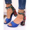 New Floral Print Buckle High-Heeled Summer Sandals - Bleu EU 43