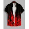Flames Print Women's V Neck O Ring Straps Dress and Men's Button Up Shirt Outfit - Noir S | US 4