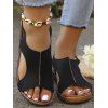 Solid Color Cutout Design Slip On Elastic Flat Sandals - Noir EU 37