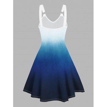 Ombre V Neck Dress O Ring Straps Sleeveless A Line Tank Dress