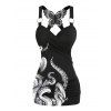 Octopus Print Tank Top Lace Butterfly Back Ruched Surplice O Ring Strap Tank Top - Noir L | US 8-10