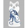 Octopus Foot Print Tank Top Lace Butterfly Back Ruched Surplice O Ring Strap Tank Top - Blanc XXL | US 14