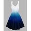 Ombre V Neck Dress O Ring Straps Sleeveless A Line Tank Dress - Bleu de Minuit XXL | US 12
