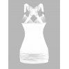 Octopus Foot Print Tank Top Lace Butterfly Back Ruched Surplice O Ring Strap Tank Top - Blanc XXL | US 14