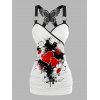 Heart Floral Print Tank Top Lace Butterfly Back Ruched Surplice O Ring Strap Tank Top - Blanc L | US 8-10
