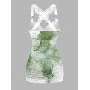 Greeen Turquoise Print Tank Top Lace Butterfly Back Ruched Surplice O Ring Strap Tank Top - Vert clair S | US 4