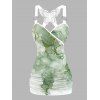 Greeen Turquoise Print Tank Top Lace Butterfly Back Ruched Surplice O Ring Strap Tank Top - Vert clair XL | US 12