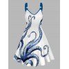 Octopus Foot Print V Neck Dress O Ring Straps Sleeveless A Line Tank Dress - Blanc S | US 4