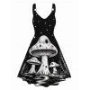 Galaxy Night Mushroom Print V Neck Dress O Ring Straps Sleeveless A Line Tank Dress - Noir M | US 6