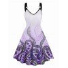 Paisley Print V Neck Dress O Ring Straps Sleeveless A Line Tank Dress - Violet clair XXL | US 12