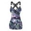 Floral Print Tank Top Lace Butterfly Back Ruched Surplice O Ring Strap Tank Top - Noir XXL | US 14