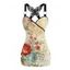 Peony Floral Print Tank Top Lace Butterfly Back Ruched Surplice O Ring Strap Tank Top - café lumière XL | US 12