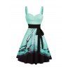 Sweetheart Neck Plum Blossom Ombre Print Ruched Bust Tank Belt Summer Dress - Vert XXL | US 14