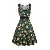 Robe Débardeur Ceinture Bouclée Etoile Lune et Soleil Imprimés Partout sans Manches à Col Carré - Vert profond S | US 4