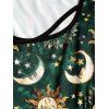 Robe Débardeur Ceinture Bouclée Etoile Lune et Soleil Imprimés Partout sans Manches à Col Carré - Vert profond S | US 4