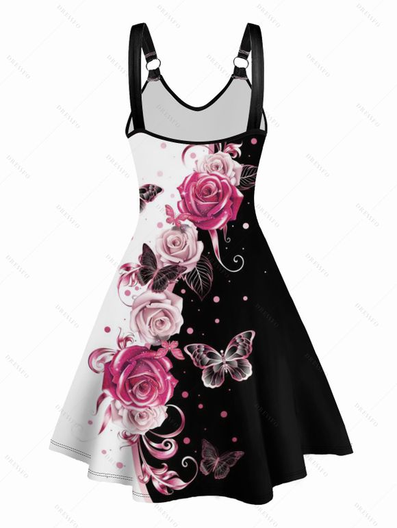 Robe Ligne A Rose et Papillon Imprimés sans Manches à Col V - Noir XL | US 10