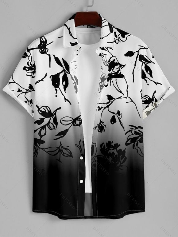 Men's Floral Print Roll Up Sleeve Shirt Button Up Short Sleeve Casual Gentleman Hawaii Shirt - Blanc 5XL
