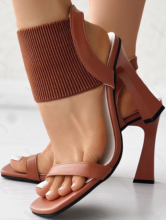 Fashion Solid Color Peep Toe Ankle Strap High Heel Classy Stiletto Heel Sandals - café EU 37