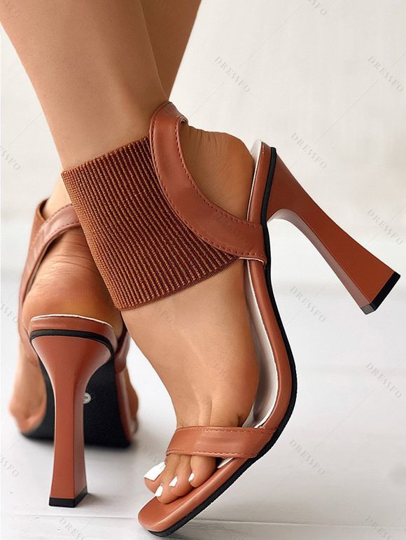 Fashion Solid Color Peep Toe Ankle Strap High Heel Classy Stiletto Heel Sandals - café EU 37