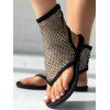 New Rhinestone Studded Fishnet Design Flat  Flip Flops Sandals - Noir EU 35