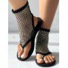 New Rhinestone Studded Fishnet Design Flat  Flip Flops Sandals - Noir EU 35