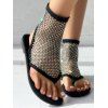 New Rhinestone Studded Fishnet Design Flat  Flip Flops Sandals - Noir EU 35