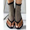 New Rhinestone Studded Fishnet Design Flat  Flip Flops Sandals - Noir EU 35