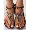 Beaded Decor Flip Flops Elastic Ankle Strap Open Round Toe Flat Sandals - café EU 36