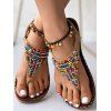 Beaded Decor Flip Flops Elastic Ankle Strap Open Round Toe Flat Sandals - café EU 36