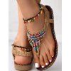 Beaded Decor Flip Flops Elastic Ankle Strap Open Round Toe Flat Sandals - café EU 36