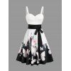 Sweetheart Neck Plum Blossom Ombre Print Ruched Bust Tank Belt Summer Dress