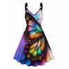 Big Butterfly Wing Print V Neck Dress O Ring Straps Sleeveless A Line Tank Dress - multicolor A XL | US 10