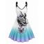 Splatter Tie Dye Butterfly Rose Print V Neck Dress O Ring Straps Sleeveless A Line Tank Dress - Blanc XL | US 10