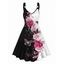 Contrast Butterfly Rose Print V Neck Dress O Ring Straps Sleeveless A Line Tank Dress - Noir L | US 8