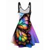 Big Butterfly Wing Print V Neck Dress O Ring Straps Sleeveless A Line Tank Dress - multicolor A XXL | US 12