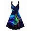Galaxy Glitter Butterfly Print V Neck Dress O Ring Straps Sleeveless A Line Tank Dress - Noir L | US 8