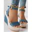 New Ankle Strap Peep Toe Platform Denim Wedge Thick Sandals - Bleu Ciel EU 41