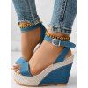 New Ankle Strap Peep Toe Platform Denim Wedge Thick Sandals - Bleu Ciel EU 42