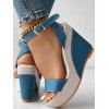 New Ankle Strap Peep Toe Platform Denim Wedge Thick Sandals - Bleu Ciel EU 41