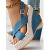 New Peep Toe Crisscross Slingback Denim Wedge Beach Sandals - Bleu Ciel EU 36