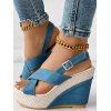 New Peep Toe Crisscross Slingback Denim Wedge Beach Sandals - Bleu Ciel EU 36