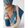 New Peep Toe Crisscross Slingback Denim Wedge Beach Sandals - Bleu Ciel EU 36