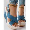 New Peep Toe Crisscross Slingback Denim Wedge Beach Sandals - Bleu Ciel EU 36