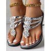 Floral Artificial Crystal Solid Color Glitter Flat Flip Flops Slippers - Argent EU 36