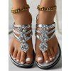 Floral Artificial Crystal Solid Color Glitter Flat Flip Flops Slippers - Argent EU 36