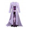 Sheer Solid Open Front Chiffon Bracelet Sleeve Cardigan and Butterfly Print V Neck Cami Dress Suit - Violet clair XXL | US 14